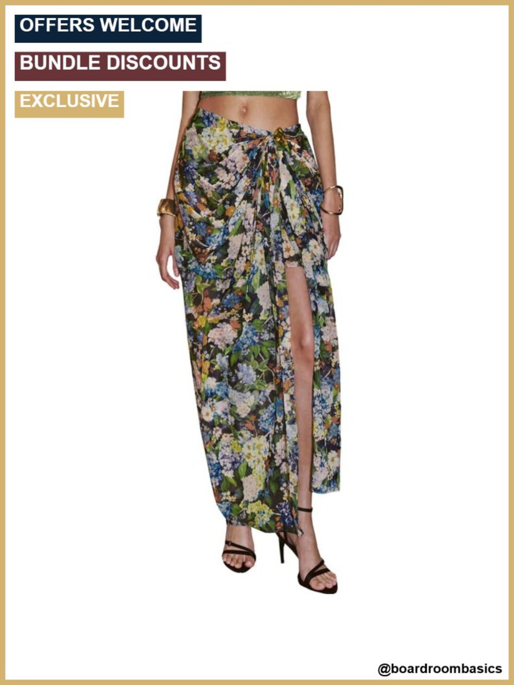 Boho Floral Maxi Skirt High Waist Slit Stretchy Long Skirts
